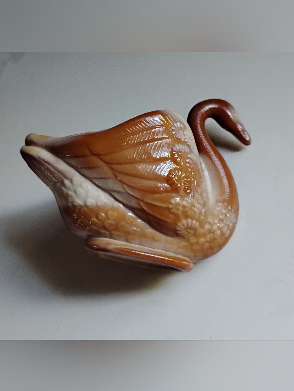 Fenton 100th Anniversary "2003" Caramel Slag Glass Swan Figurine